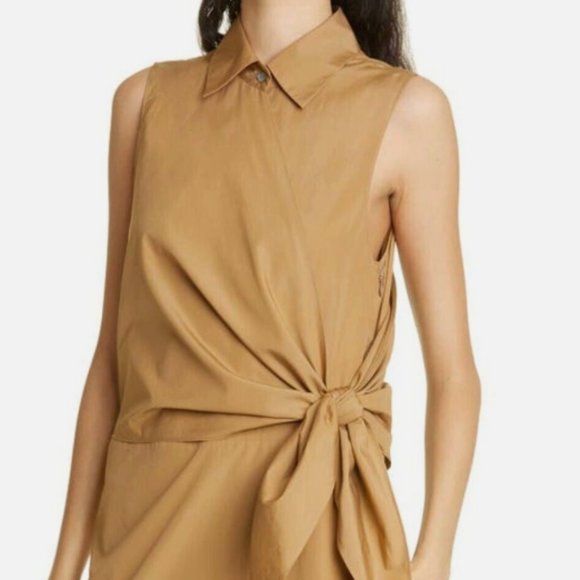 VINCE SLEEVELESS WRAP SHIRTDRESS IN TOBACCO COLOR DRESS sz 6 - Picture 4 of 6